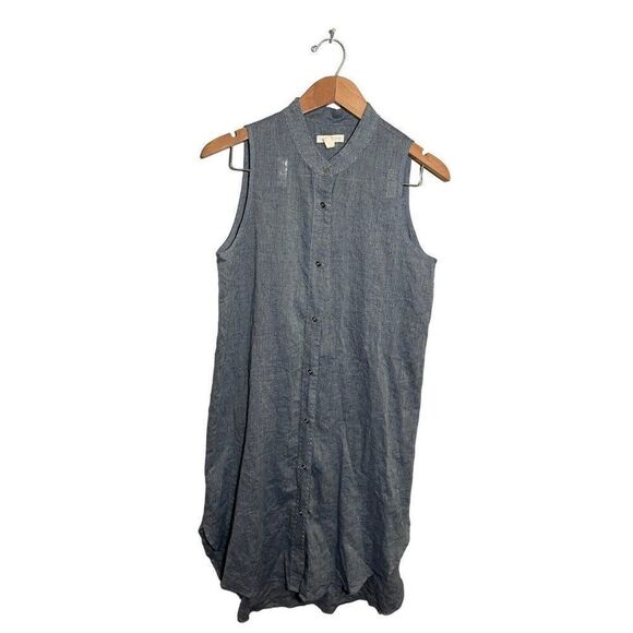 Eileen Fisher‎ Studded Tunic Top Womens XS Chambray Sleeveless Blue - Picture 1 of 7